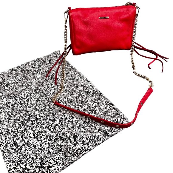Rebecca Minkoff Red Leather Crossbody Bag Purse Zippers Fringe Dust Cover - Picture 1 of 14